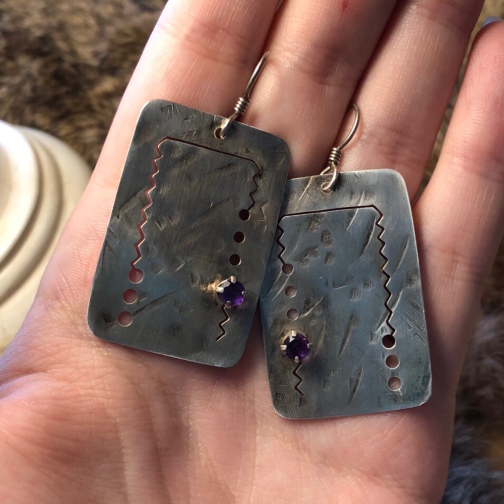 Sterling Silver Flag Engraved Rectangular Artisan… - image 2